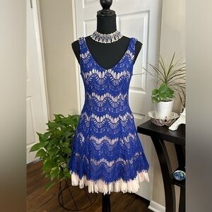 🦋Cute B. Darlin Blue Lace w/Petticoat Short Cocktail Party Dress 7/8 Medium